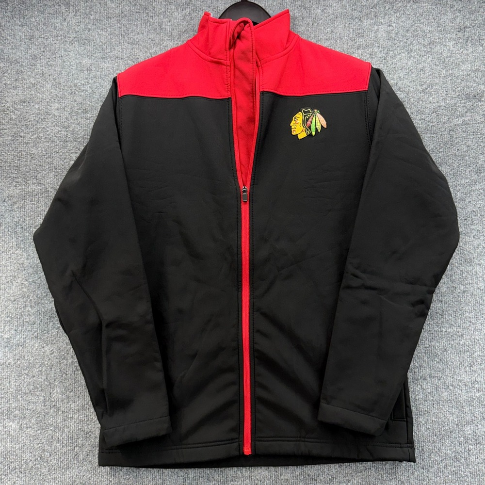 Chicago Blackhawks‎ NHL Hockey Team Softshell Jacket Men's S Black Red Full Zip